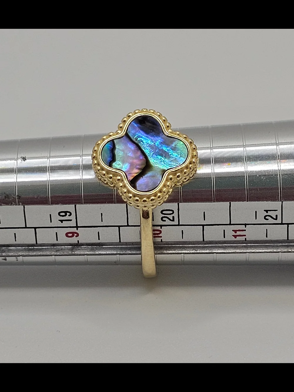 Gold Over .925 Sterling Silver Clover Abalone Ring Size 10